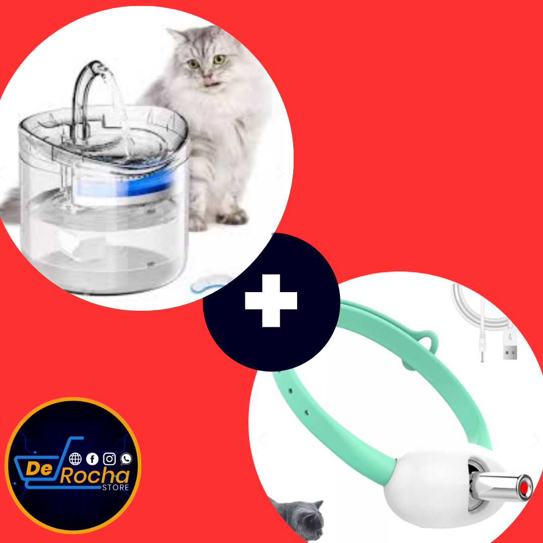 combo bebedero+juguete laser